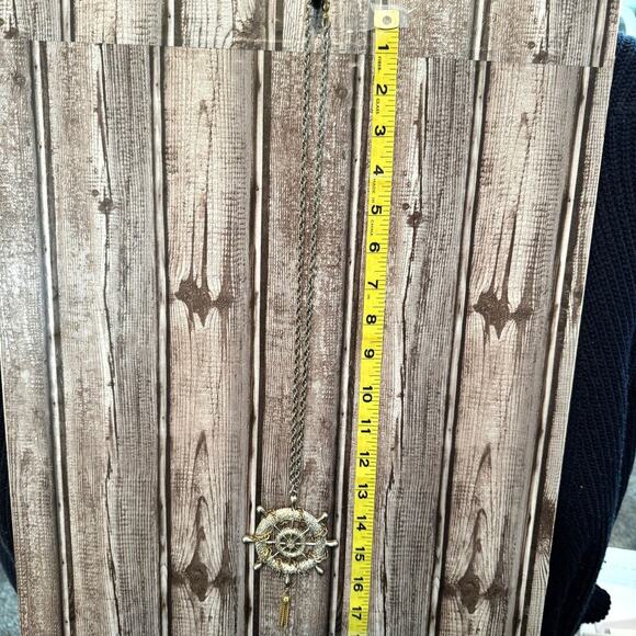 Vintage Silver Chain Wrapped Ships Wheel Nautical Necklace Pendant - Picture 4 of 7